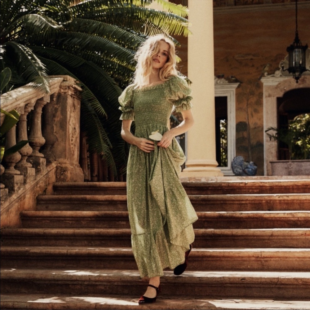 Doen Colette Maxi Dress green garden bloom size Xs